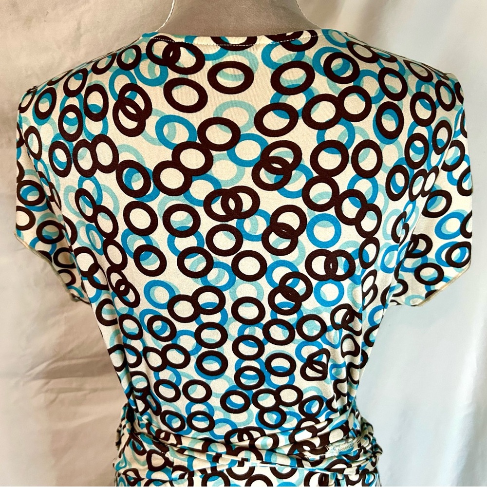 Vintage Y2K Banana Republic Cream, Blue Silk, Cotton Wrap Dress, Size XL - Picture 9 of 14